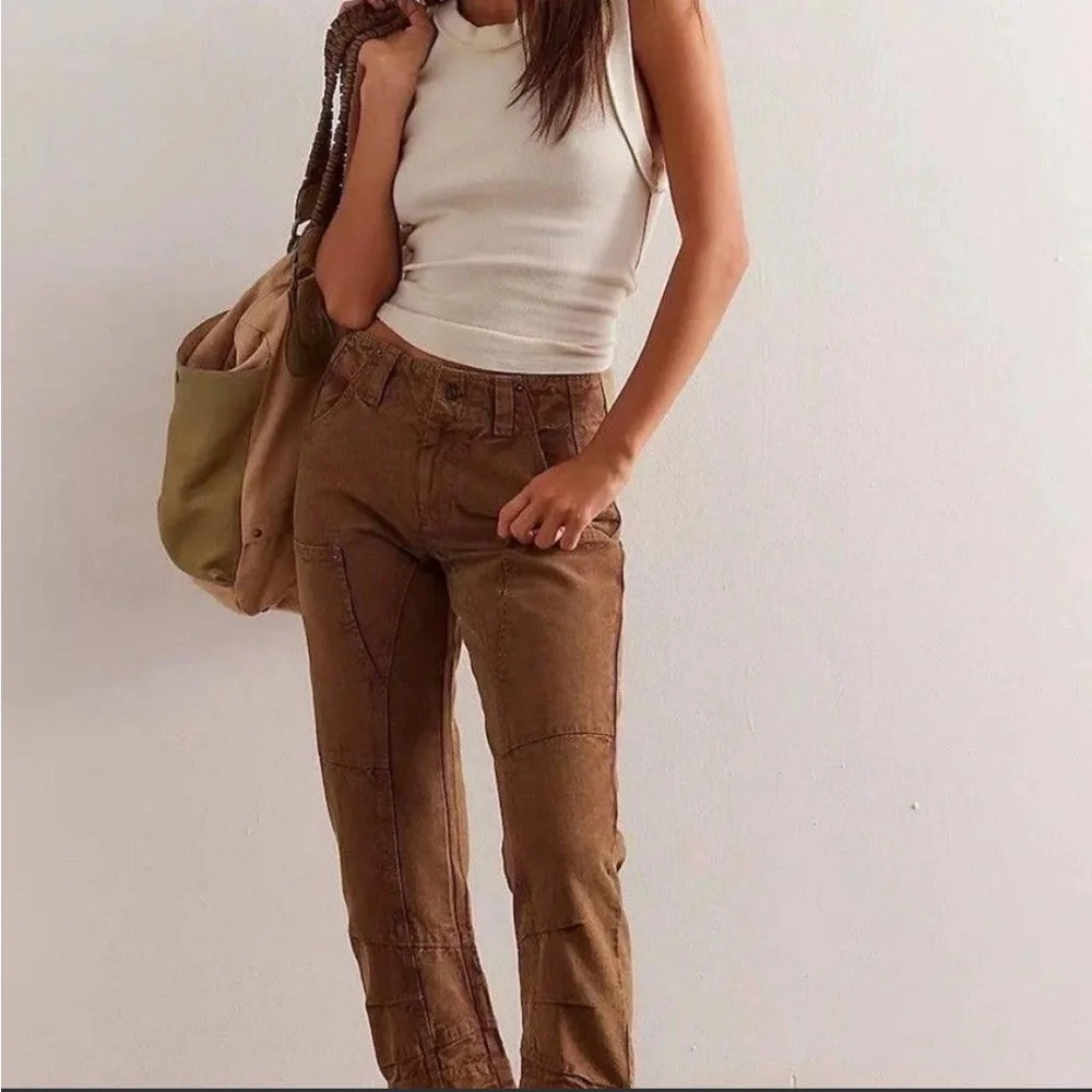 Free People Supersonic Slim Pant in Breen Brown